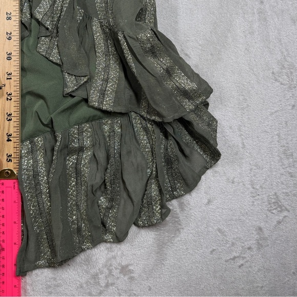 Misa LA Sedona Green Metallic Striped High Low Ruffle High Slit Maxi Skirt Small - Picture 11 of 17